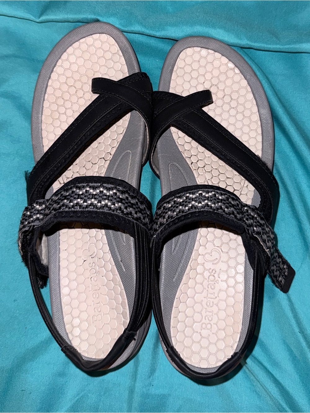 BareTraps Black and Gray Comfort Strap Sandals